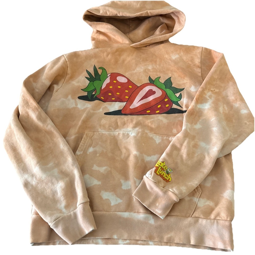 Late Lunch DABSMYLA Pink Strawberry Dinosaur Hoodie Mens L pullover cotton